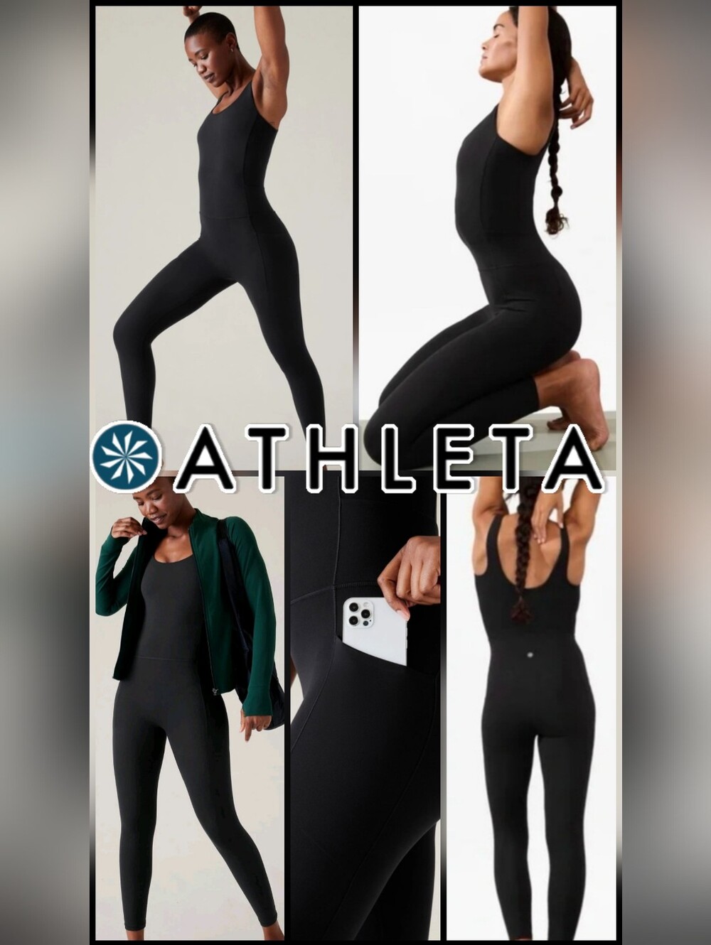 Athleta Salutation Stash 7/8 Bodysuit Jumpsuit One-Piece Black